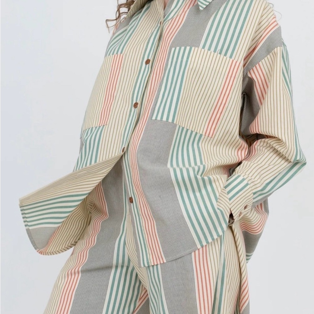Ilana Kohn Vari Stripe Button-Down Shirt & Pants Set